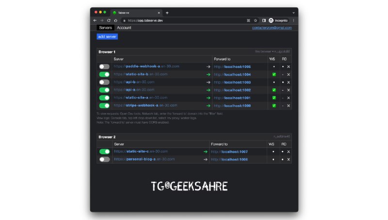 #反向代理 #网络工具 Tabserve - 一个本地反向代理工具Tabserve 利用 Cloudflare Worker 和 Web Worker，创建了一个互联网到本地主机的反向代理，让你能够轻松将本地 localhost 的网络暴露到互联网中并且还可以无需申请证书的情况下实现 localhost 通过 