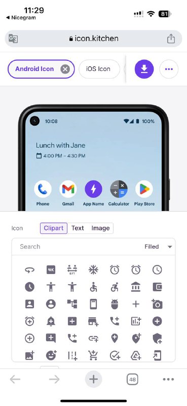 IconKitchen很方便的一个工具，可以生成安卓，iOS，Web app 等的图标